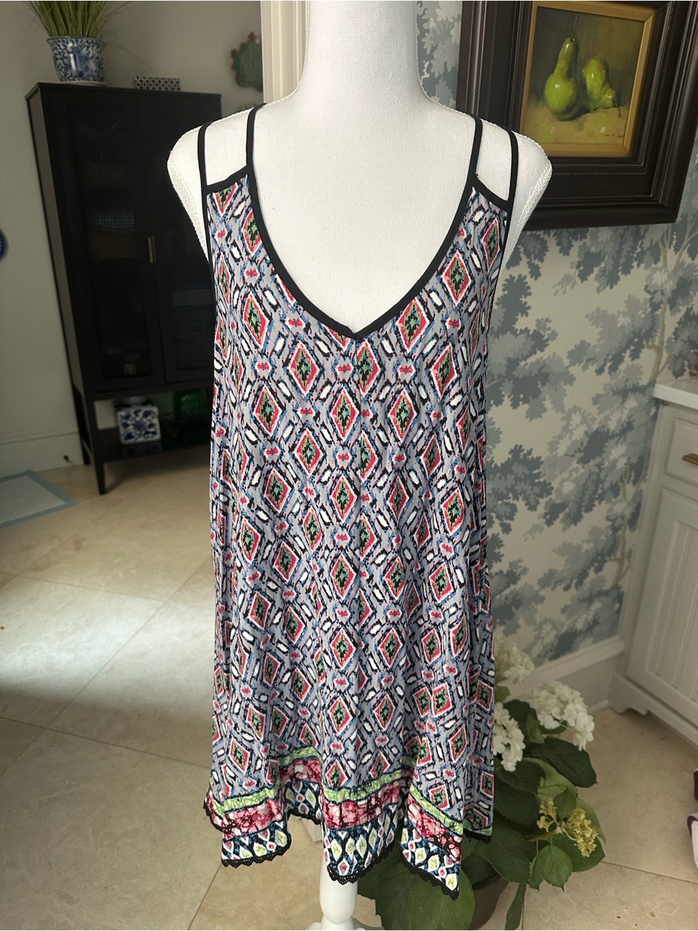 En Creme Multi-Color Geometric Strappy Tank Dress